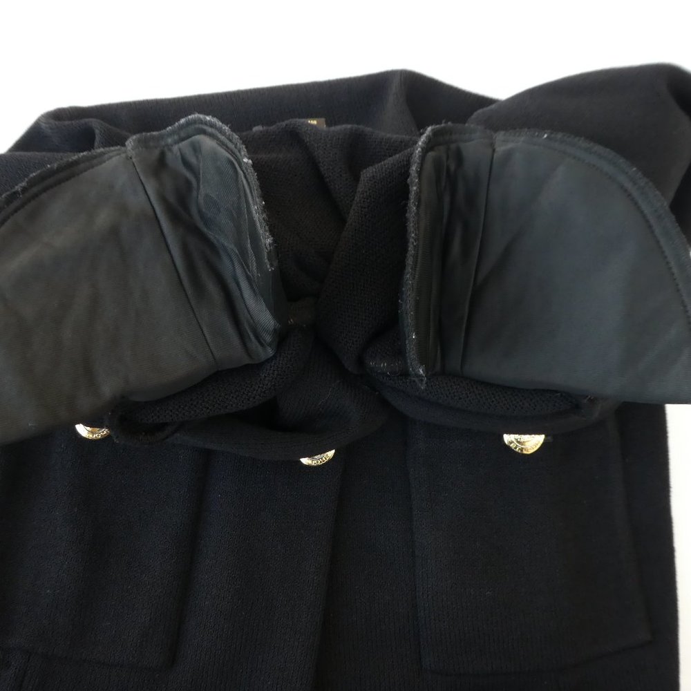 St John Basics Blazer Jacket Black Santana Knit Logo Gold Buttons Pockets USA 6 - Picture 6 of 10